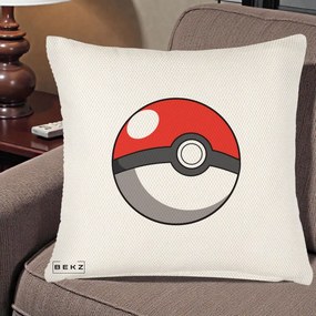 Perna Personalizata Pokeball Rosie, 40x40 cm, Crem Reliefat, Husa Detasabila, Perna Inclusa, BEKZ®