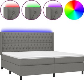 vidaXL Pat cu arcuri, saltea și LED, gri închis, 200x200 cm, textil