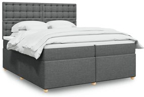 vidaXL Pat box spring cu saltea, gri închis, 200x200 cm, textil