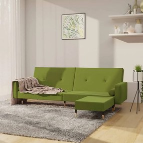 3080527 vidaXL Canapea extensibilă 2 locuri, cu taburet, verde deschis catifea