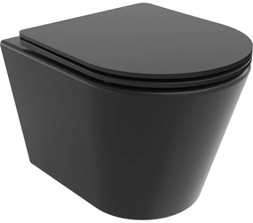 Mexen Rico vas de toaletă Rimless cu capac slim cu închidere lentă , duroplast, Negru mat - 30721085