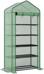 Outsunny Seră Mini pe 5 Niveluri cu Husă Ranforsată, Seră Portabilă cu Ușă Rulabilă și Rafturi de Sârmă, 193x90x49 cm, Verde | Aosom Romania