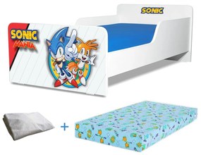 Pat Start Sonic 2-12 ani + saltea 160x80x12 cm + husa impermeabila