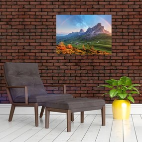Tablou pe sticlă cu curcupeu deasupra stâncilor (70x50 cm)