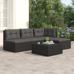 3187106 vidaXL Set mobilier relaxare grădină 4 piese cu perne poliratan negru