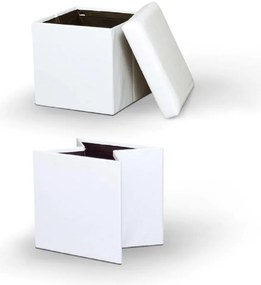 Taburet pliabil, piele eco alba, TELA NEW