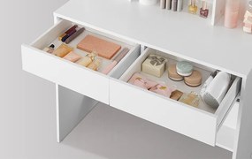 Masuta machiaj cu Oglinda LED si 2 Sertare pentru Cosmetice, Set Masa toaleta 90 cm, Alb, masuta cosmetica, vanity - SEA81