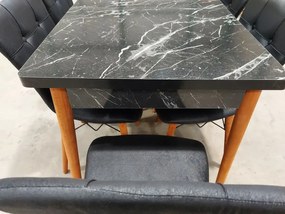 Set masa extensibila cu 6 scaune tapitate Homs cristal negru 170 x 80 cm