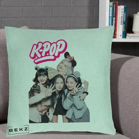Perna Personalizata BLACKPINK K-Pop Grup Pozitii Amuzante, 40x40 cm, Verde Menta, Husa Detasabila, Perna Inclusa, BEKZ®