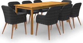 vidaXL Set mobilier de grădină, 9 piese, negru