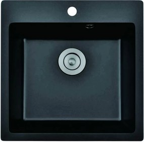 Chiuveta compozit Inter Ceramic finisaj granit negru 50x50 cm cu orificiu baterie