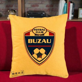 Perna Personalizata FC Buzau Fotbal, 40x40 cm, Galben, Husa Detasabila, Perna Inclusa, BEKZ®
