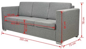 Canapea cu 3 locuri, gri deschis, material textil Gri deschis, Canapea cu 3 locuri