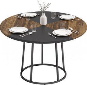 HOMCOM Masă de Dining Rotundă pentru 4-6 Persoane, Blat Bicolor MDF și Metal, 120x120x75 cm, Maro Rustic și Negru | Aosom Romania