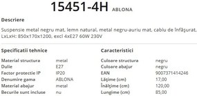 Lustra suspendata design modern ABLONA lemn 15451-4H GL