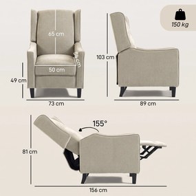 HOMCOM Fotoliu Recliner Manual 155° cu Suport pentru Picioare, Șezut Gros, Material Tip In, Maro Deschis | Aosom Romania