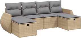 vidaXL Set canapele de grădină, 6 piese, cu perne, bej, poliratan