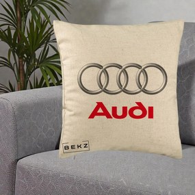 Perna Personalizata cu emblema Audi, 40x40 cm, Bej, Husa Detasabila, Perna Inclusa, BEKZ®