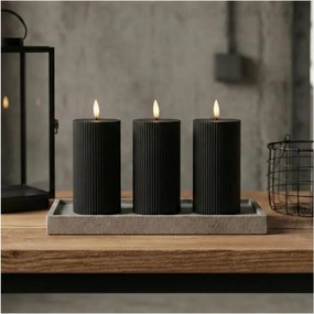 Set 3 lumânări LED BRILLO, 15 cm, negre, alimentare 2x AA, cu telecomandă