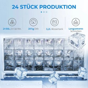HOMCOM Mașină de Gheață cu 24 de Cuburi de Dimensiune Reglabilă, Rezervor și Sistem de Autocurățare, 25.2x36x37.1 cm, Negru | Aosom Romania