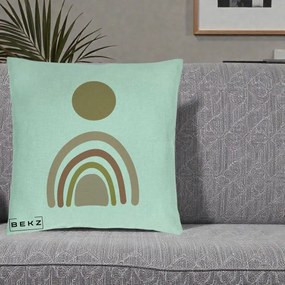 Perna Decorativa Boho Rainbow Sun, 40x40 cm, Verde Menta, Husa Detasabila, Perna Inclusa, BEKZ®