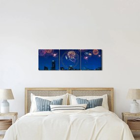 Tablou - Artificii in Miami (cu ceas) (90x30 cm)