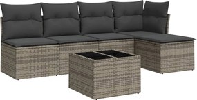 vidaXL Set mobilier grădină cu perne, 6 piese, gri, poliratan