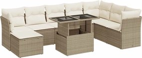vidaXL Set canapele de grădină, 9 piese, cu perne, bej, poliratan