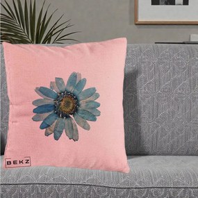 Perna Decorativa Floare Margareta Albastra Acuarela, 40x40 cm, Roz, Husa Detasabila, Perna Inclusa, BEKZ®