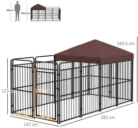 PawHut Cotet Exterior pentru Caini Tarc cu Copertină Impermeabilă pentru Talie Medie și Mare Maro | Aosom Romania