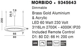 Pendul LED dimabil design modern MORBIDO alama, auriu 80cm