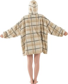 Patura cu maneci si gluga, imitatie de miel PLAID, cremova