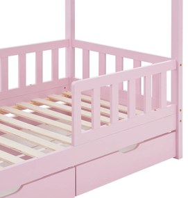 Patut Marli 90 x 200 cm cu 2 sertare si grilaj sipci - roz