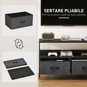 HOMCOM Mobilier pentru Televizor de 47" cu Sertare Pliabile din Material Textil și Raft, 98x29x56 cm, Lemn Natural | Aosom Romania