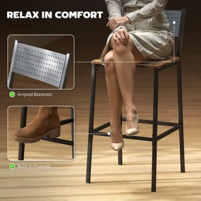 HOMCOM Set 2 Scaune Bar Stil Industrial cu Spătar și Suport pentru Picioare Maro | Aosom Romania