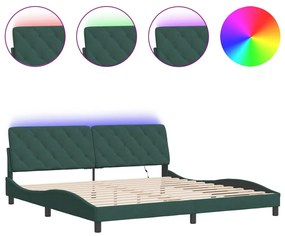 3213876 vidaXL Cadru de pat cu lumini LED, verde închis, 200x200 cm, catifea