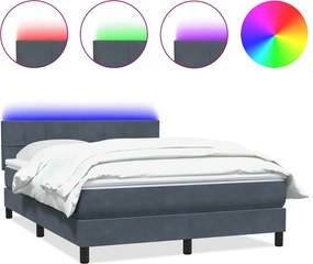 vidaXL Pat cu arcuri cu saltea și LED, gri închis, 140x220 cm, catifea