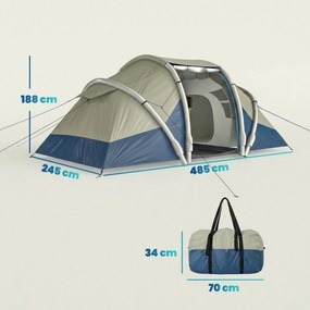 Outsunny Cort gonflabil 4 persoane Montare rapidă Camping exterior cu 2 dormitoare, ferestre din plasă, pridvor | Aosom Romania