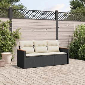 3258157 vidaXL Set mobilier de grădină cu perne, 3 piese, negru, poliratan