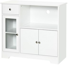 HOMCOM Dulap pentru cuptor cu microunde, bufet bucătărie, dulap de depozitare, pentru bucătărie, sală de mese 90 x 40 x 82 cm sticlă securizată și lemn, alb | Aosom Romania