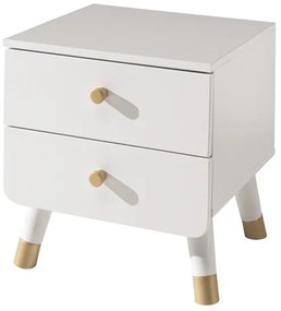 Set Pat Single, Noptieră și Birou pentru Copii, 3 Piese, 90x200 cm, Alb Satinat (Pin Masiv și MDF) – Billy – Vipack