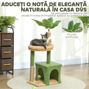 PawHut Ansamblu de Joacă pentru Pisici cu Căsuță, 2 Jucării cu Bilă și Pat Verde și Maro | Aosom Romania