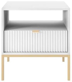 NOA31 - Set 2x Noptiere albe 54x39x56 cm, riflaje, cu 1 sertar, dormitor - Alb-Auriu