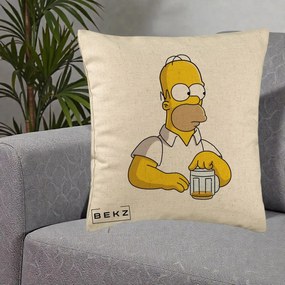 Perna Personalizata Homer Simpson cu Bere, 40x40 cm, Bej, Husa Detasabila, Perna Inclusa, BEKZ®