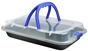 Tavă de copt TORO cu capac, 42 x 3,8 x 29 cm, negru/albastru