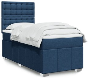 vidaXL Pat box spring cu saltea, albastru, 90x190 cm, textil