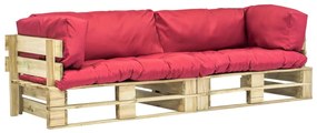 275298 vidaXL Set canapea grădină paleți cu perne roșii, 2 piese, lemn pin