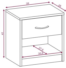 Noptieră NED, stejar Sonoma/alb