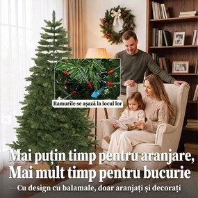 HOMCOM Brad artificial de Crăciun tip brad nobil, 961 ramuri, 180 cm, verde | Aosom Romania