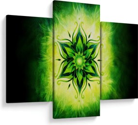 Tablou - Mandala de flori, fundal verde (90x60 cm)